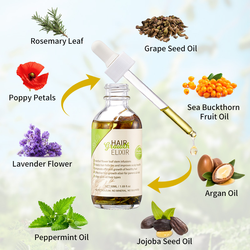 Syulli Élixir de croissance des cheveux à base de plantes avec romarin et menthe poivrée | 8 extraits de plantes | Traitement du cuir chevelu | Vente en gros et OEM