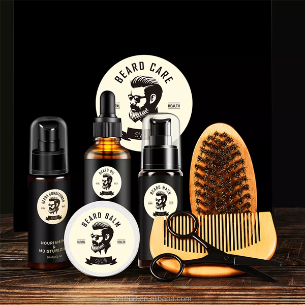 Kit de peigne de baume de soin de barbe de marque privée, shampooing de lavage, revitalisant, sérum, huile de croissance, ensemble de toilettage pour poils du visage