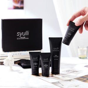 Système de soins de la peau Syulli pour hommes (ensemble de 4 pièces) – Nettoyer, exfolier, hydrater le jour, réparer la nuit.