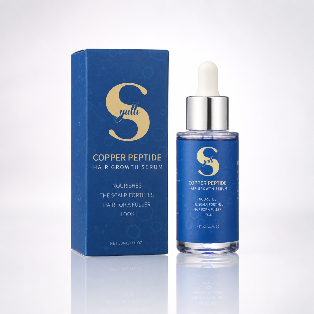 Syulli Sérum de croissance capillaire à 1 % de peptides de cuivre, anti-chute, mélange d'huiles de graines de plantes, 1 ml X 55