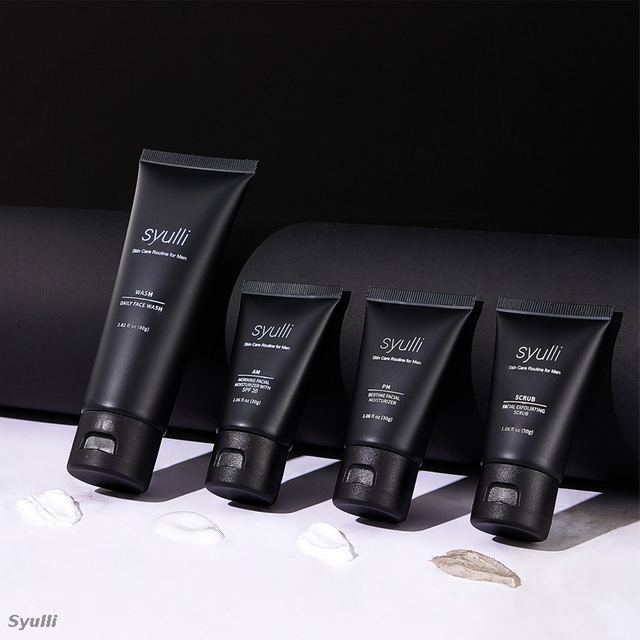 Système de soins de la peau Syulli pour hommes (ensemble de 4 pièces) – Nettoyer, exfolier, hydrater le jour, réparer la nuit.